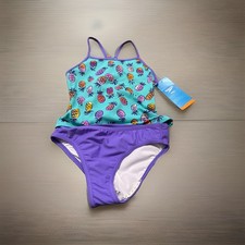 SPEEDO Girls Pineapple Pattern Swimsuit Tankini Aqua Multi NWT Sz-12 Girls