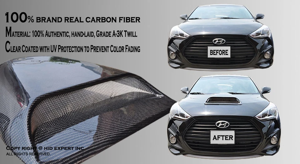 JDM 100% Real Carbon Fiber Hood Scoop Vent Cover Universal Fit Racing Style E7 - Image 4 of 4