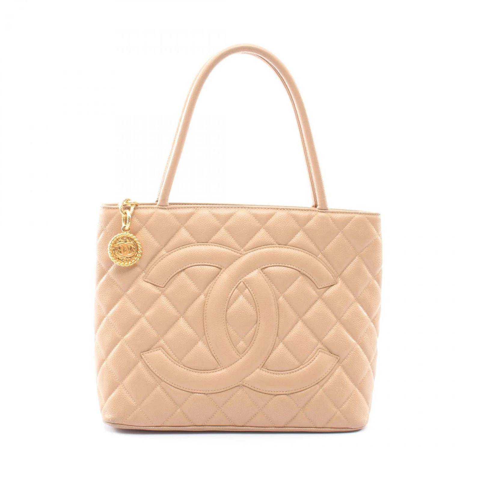 CHANEL Medallion Tote Handbag A01804 Grained Calfskin leather Beige GHW Used CC