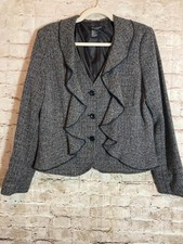 Sandro Sportswear Blazer Jacket Womens Medium Gray Speckled Ruffle Romantic