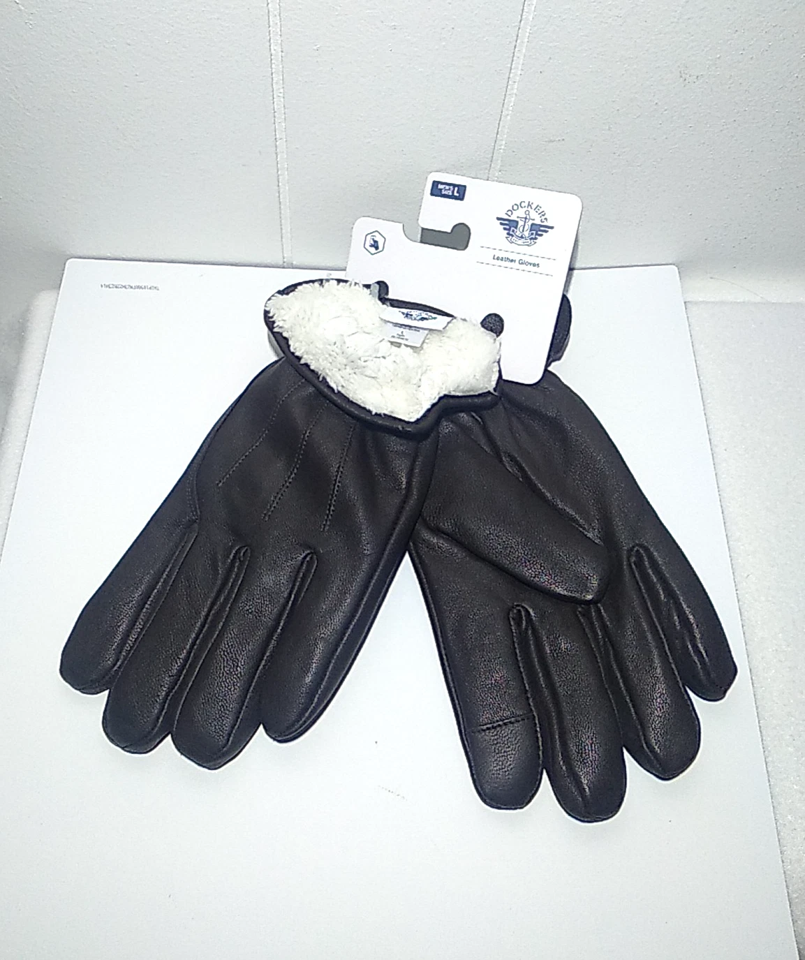 Dockers Mens BROWN Leather Gloves Sherpa Lined Size Large Easy Texting New Tags