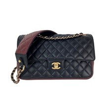 Chanel Calfskin Quilted Strap Into Flap Burgundy Shoulder Bag Women Bla One Size