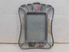 Vtg Pewter Small Picture Frame with dried flowers on edge. Holds 2 1/4 x 3 1/2"