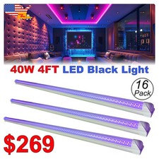 16 Pack UV Led Black Light Bar 4Ft 40W, T8 Integrated Fixture for Party Decor
