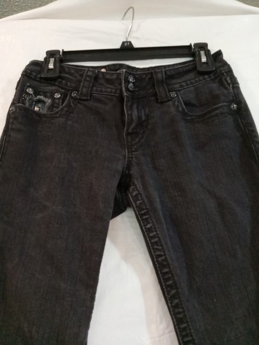 Pantalones de mezclilla para mujer talla 28 Miss Me bolsillos con solapa negros brillantes tiro medio corte bootcut 32 Insea - Imagen 5 de 10
