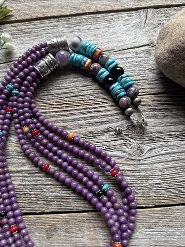 Sterling Silver Multi Strand Stone Purple Pearls Bead Necklace. 26 inch - Picture 7 of 12
