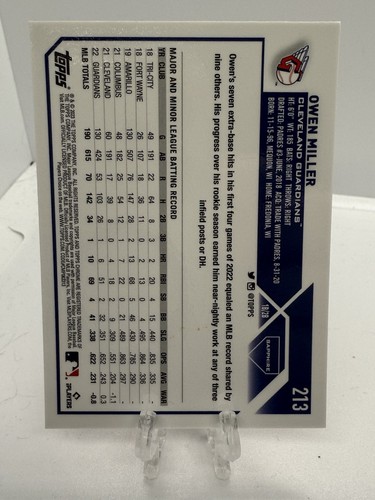 2023 Topps Chrome Sapphire #213 Owen Miller Orange /25 - Picture 3 of 3