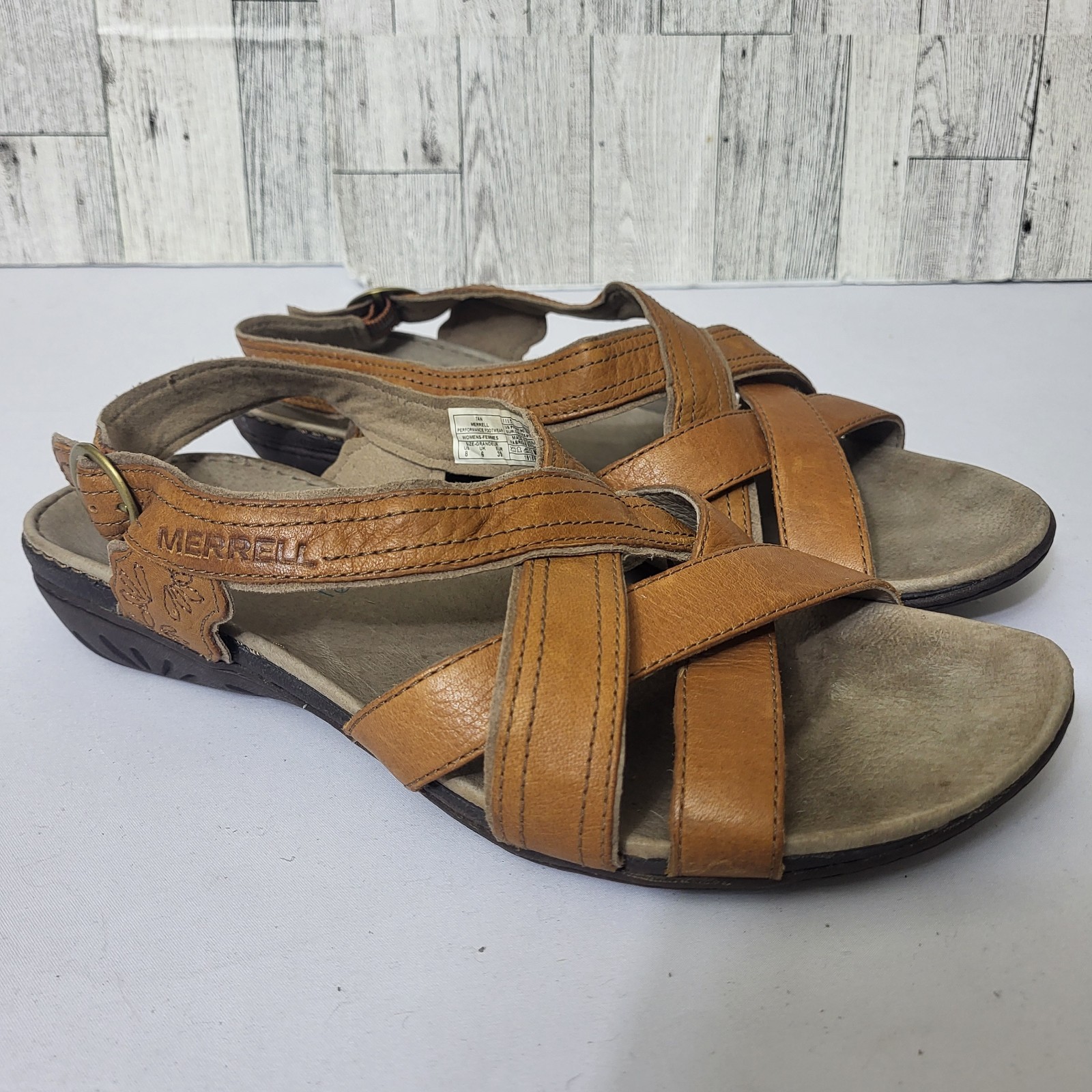 Sandali da passeggio comodi da donna Merrell Performance in pelle marrone fagotto taglia 8