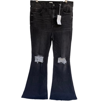 Sneak Peek Flare Black Jeans Womens Size 13/31 High Rise Distressed Denim NWT