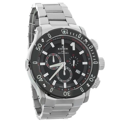 Edox Chronoffshore-1 Men's Stainless Steel Black Dial Quartz Watch 10221 3M