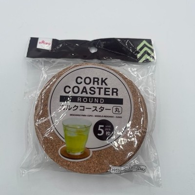 Daiso Cork Coaster Round Set 5pcs Natural Cork Drink Cup Mug Mat 90mm