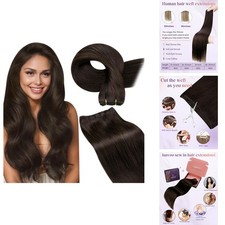 LaaVoo Sew in Hair Extensions Real Human Hair Brown Double Weft 22 inch 100g