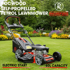 Petrol Lawnmower Electric Start Self Propelled RocwooD 173cc 20"  Mulching 60L