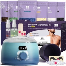 BLITZWAX Back and Nose Waxing Kit for Men, Hard Wax Warmer for Brazilian, Bod...