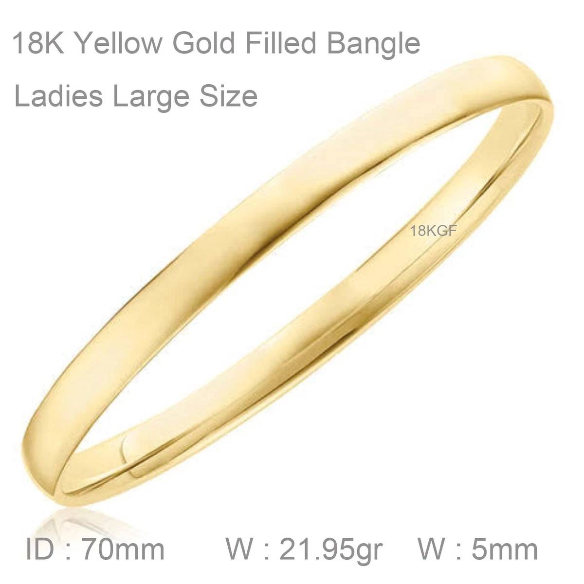 Bracelet Real 18k Yellow Gold Filled Solid Flat 5mm Ladies Large Sz 70mm Bangle