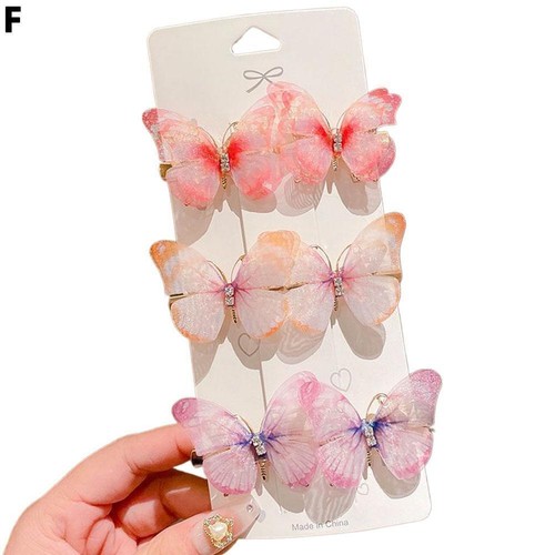 3 Pairs Colorful Chiffon Artificial Butterfly Hair Clip Hair ✨y For Girls T4W3 - Picture 21 of 30