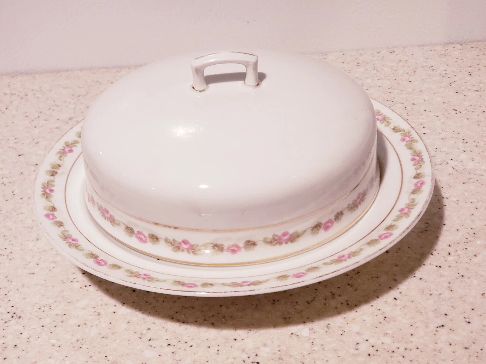 M & Z Austria Moritz Zdekaver Pink Rose Covered Butter with Insert