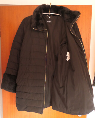 Damen Wintermantel von EMME (Marella) schwarz Gr. 46, mit Kunstfellbesatz