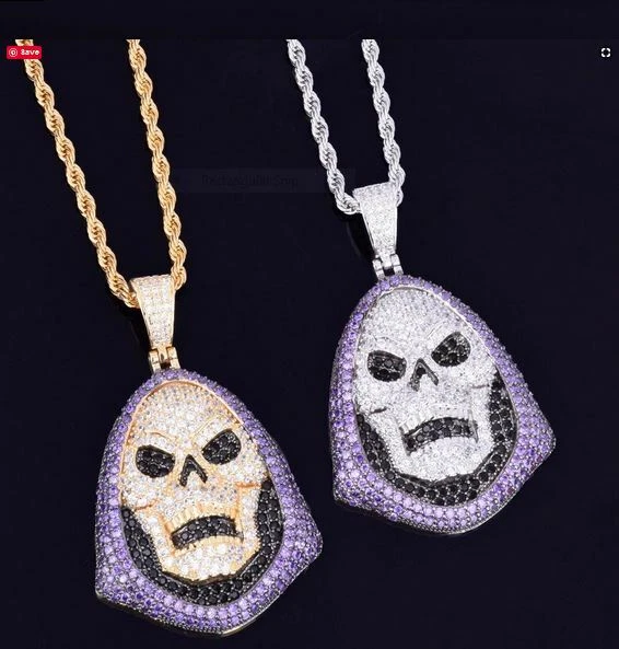 5 Ct Round Cut Simulated Amethyst Men's Hooded Skull Pendant 925 Sterling Silver - Image 2 of 4