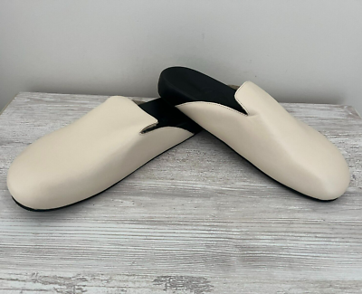Grew Genuine Leather Men's Slippers Ivory Slip On Mules Home