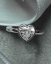 1Ct Heart Cut Simulated Diamond Bezel Set Solitaire Ring 14K White Gold Plated