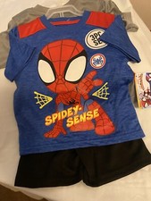 SPIDER-MAN 3 Piece Set: 2 Shirts And Black Shorts Size 2T