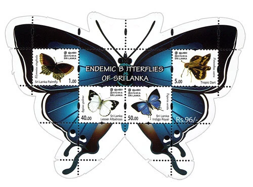 Sri Lanka ENDEMIC BUTTERFLIES MNH 03 mini sheet Stamps 2022 odd shaped souvenir - Image 3 of 4