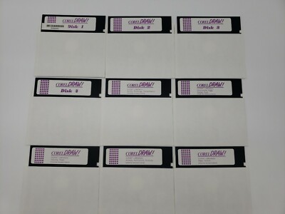 Corel Draw Software Lot of 9 - 5.25 Floppy Disks Graphics Demo Clipart Libraries