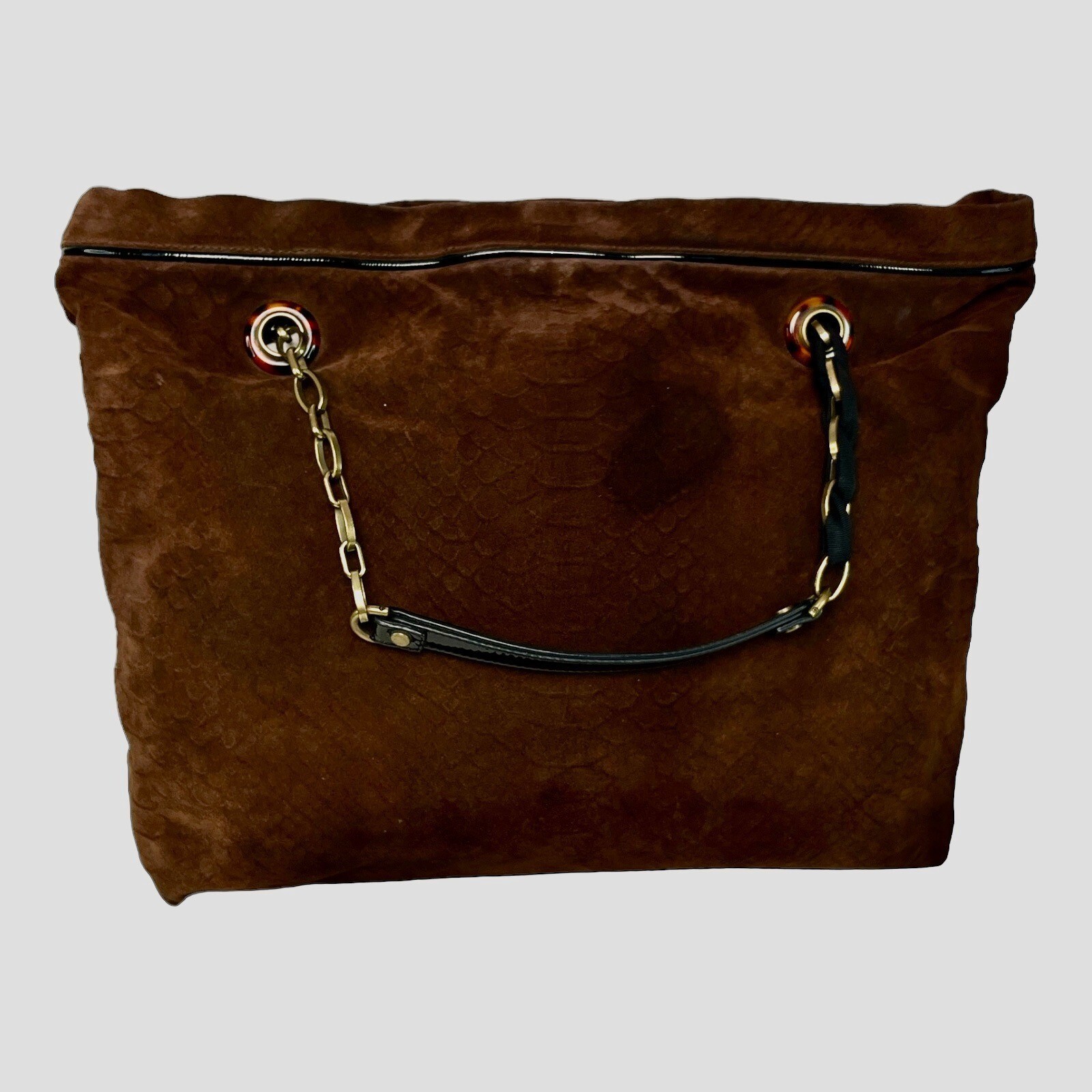 LANVIN "Amalia" Python Print Brown Suede Bucket S… - image 11