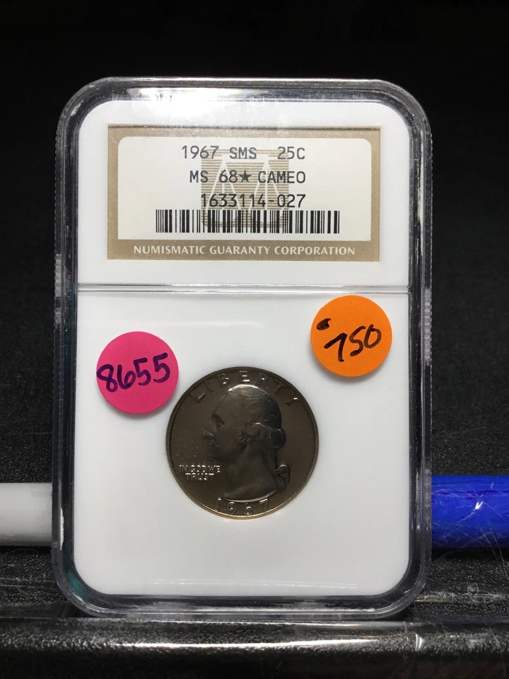 1967 Washington Quarter, MS68 Cameo, Certified, 8655 - Image 3 of 4