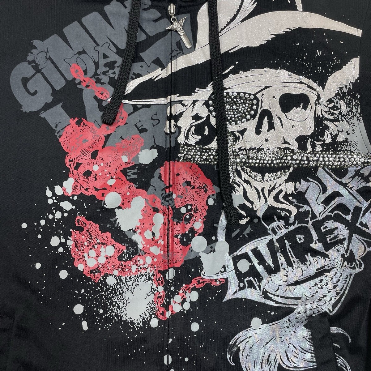 Vintage Y2K Avirex Zip Up Hoodie Sweatshirt Studded Skull Knife