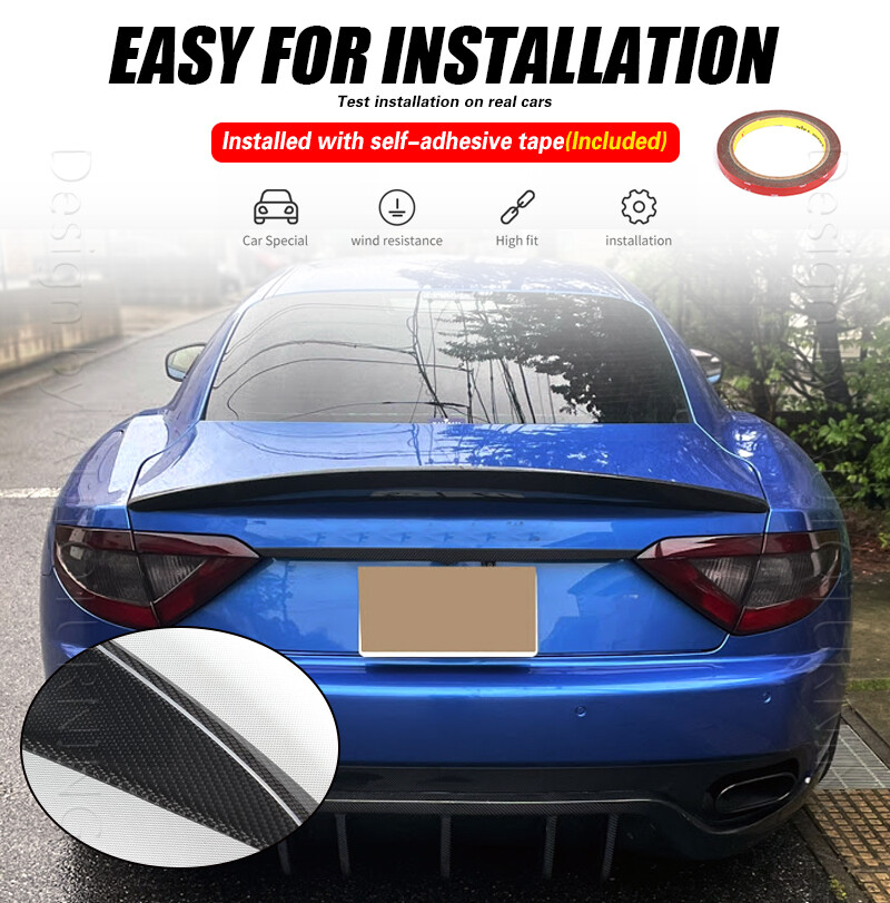 For Maserati GranTurismo Coupe 2012-2014 REAL CARBON Rear Trunk Spoiler Wing Lip