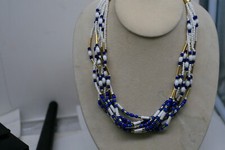 Vintage 16 - 19.5" 8 Strand Blue and White Glass Beads Necklace E2