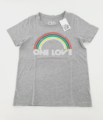 CHASER One Love Rainbow T-shirt Women's Size S NWT Heather Gray