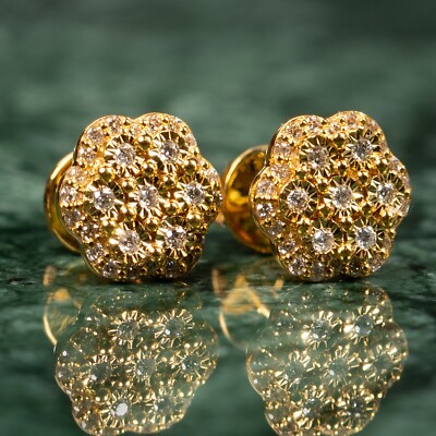 Natural Diamond 0.24Ct Miracle Set Flower Cluster 10K Yellow Gold Stud Earrings