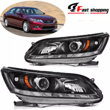 Pair Halogen Headlights Headlamps Wo Led Drl For 2013-2015 Honda Accord Sedan