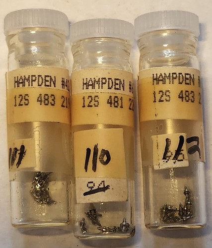 Vintage Hampden 12s Balance Staffs, 33 Pcs In 3 Glass Vials