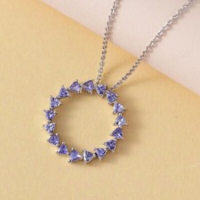 3.5ct Natural Triangle Tanzanite Tennis Pendant women in 925 sterling Silver.