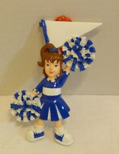 Rudolph  Me Cheerleader Ornament in Blue  White Sports Team Pennant Pom-Pom