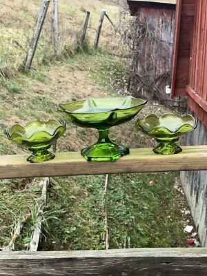Vintage MCM Green Viking Epic Six Sided Footed Dish Compote Viking