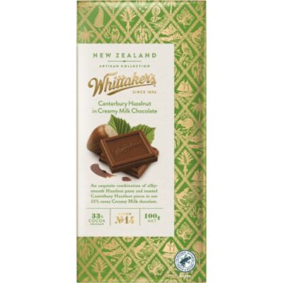 Whittaker's Canterbury Hazelnut In Creamy Milk Chocolate Block 100g - 2 blocks