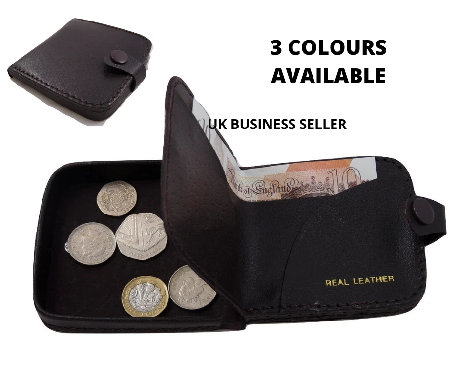 Real Leather Medium Tray Purse For Coins & Notes pocket sized, black, brown 1591