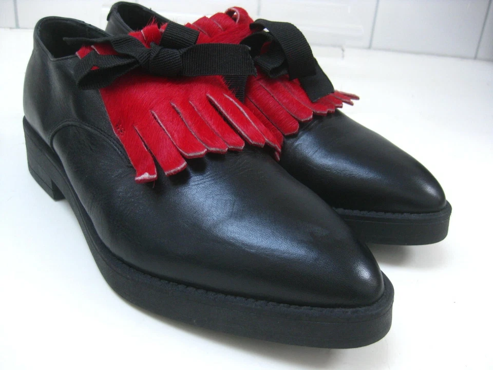 PONY hair BROGUES SPATS 4 37 shoes red animal  hipster Ladies designer EMOZIONI  - Image 2 of 4