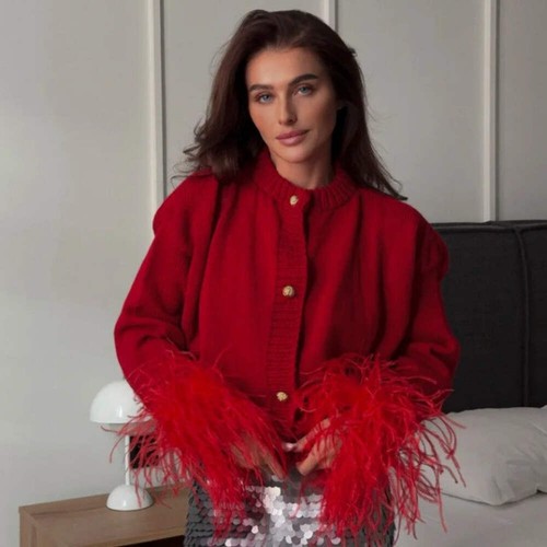 Cuff Fur Stitching Cardigan Sweaters Women's Clothing - Picture 2 of 7