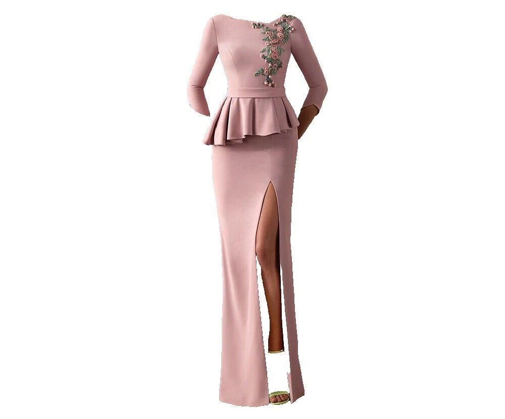 Satin Scoop Neck 3/4 Sleeve Wedding Dresses