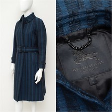 Women's Burberry Prorsum Trench Coat Blue Black Belted Jacket Size IT 40,US 6, S