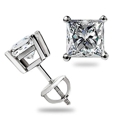 1,50 KT PRINZESSIN GRA MOISSANIT OHRSTECKER ECHT 14K WEISSGOLD SCREWBK GESCHENK