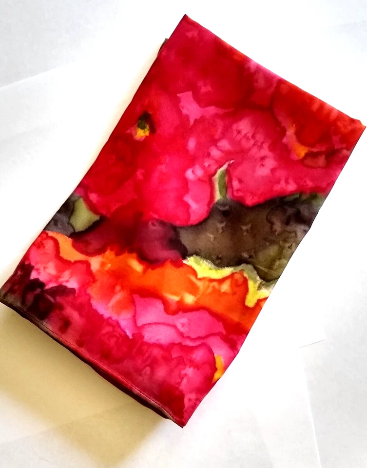 100% SILK Hand Painted 16" Square Pillow Cover Zip NEW B - Image 3 of 4