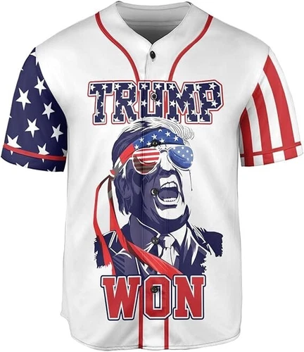 Design Youth/Men 2024 Trump Won Merica Baseball Jersey White Support Vote Fans