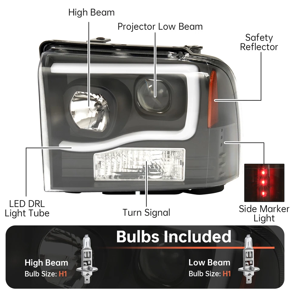 LED DRL Projector Headlights For 2005-2007 Ford F250 F350 F450 F550 Super Duty - Image 2 of 4